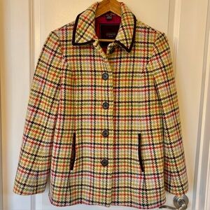 Coach Tattersall Hampton Tweed Plaid Houndstooth Wool Pea Coat Jacket Sz Medium